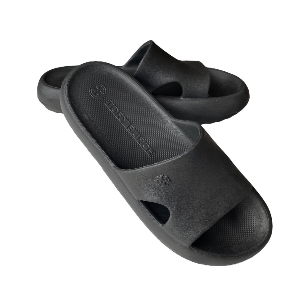 Tory Burch Eva Shower Sandals Foam Slides, Black, 8
